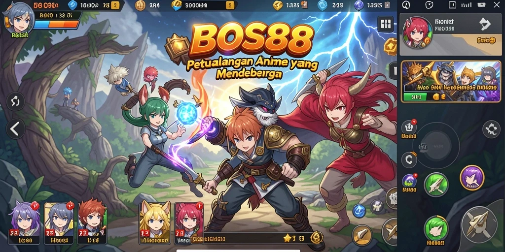Tampilan menarik dari gameplay <strong>BOS88</strong> dengan karakter anime yang dinamis.