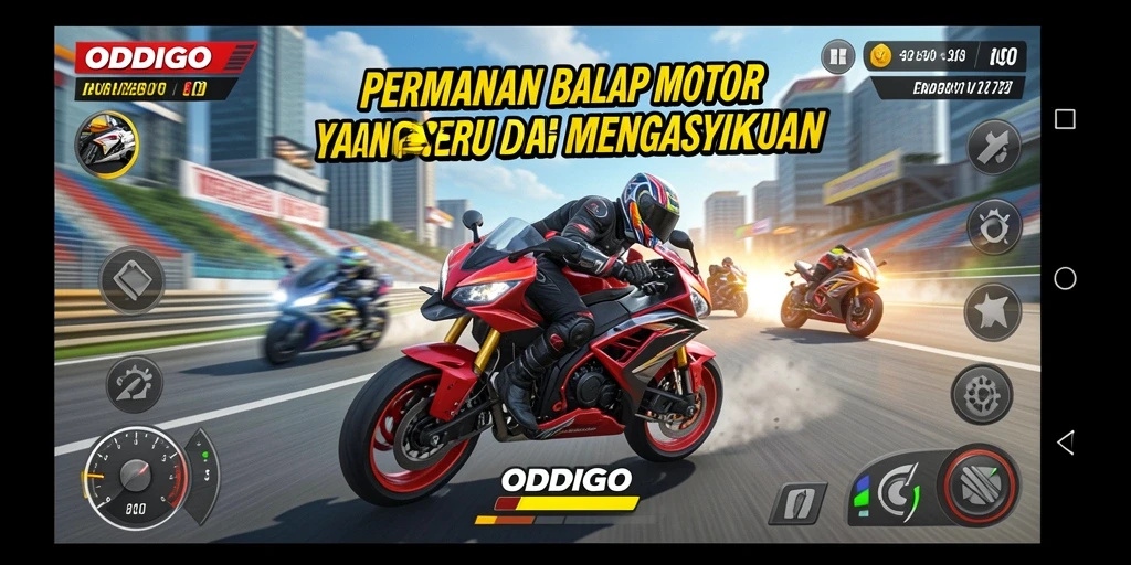 Tampilan menegangkan saat balapan di ODDIGO dengan grafis memukau.