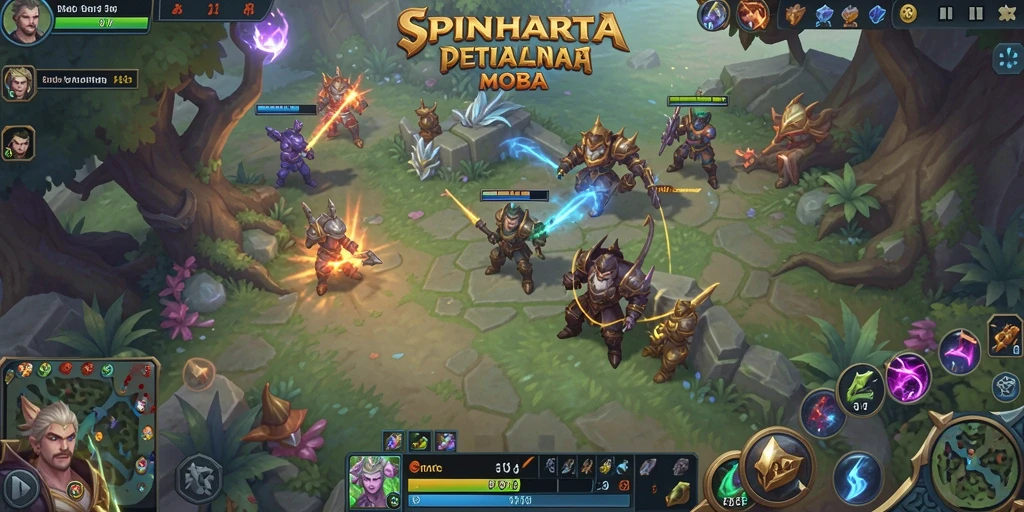 Tangkapan layar gameplay SPINHARTA dengan aksi seru di arena MOBA.